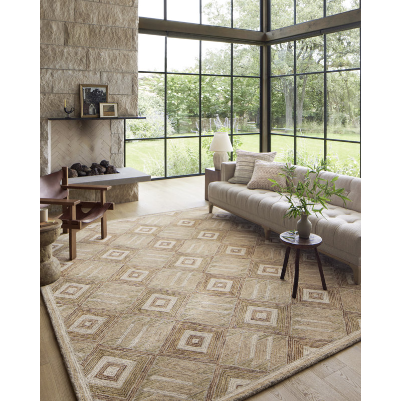 Hand Tufted Wool Geometric Indoor Rug, Square 1'6"
