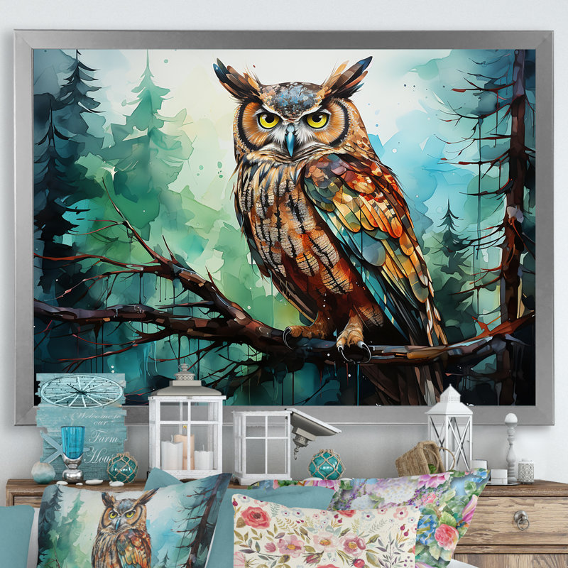 «Enchanted Forest Sentinels Owl II», reproduction d'art sur toile encadrée, Cadre photo argenté, H 30 po x l 40 po x P 1,5 po