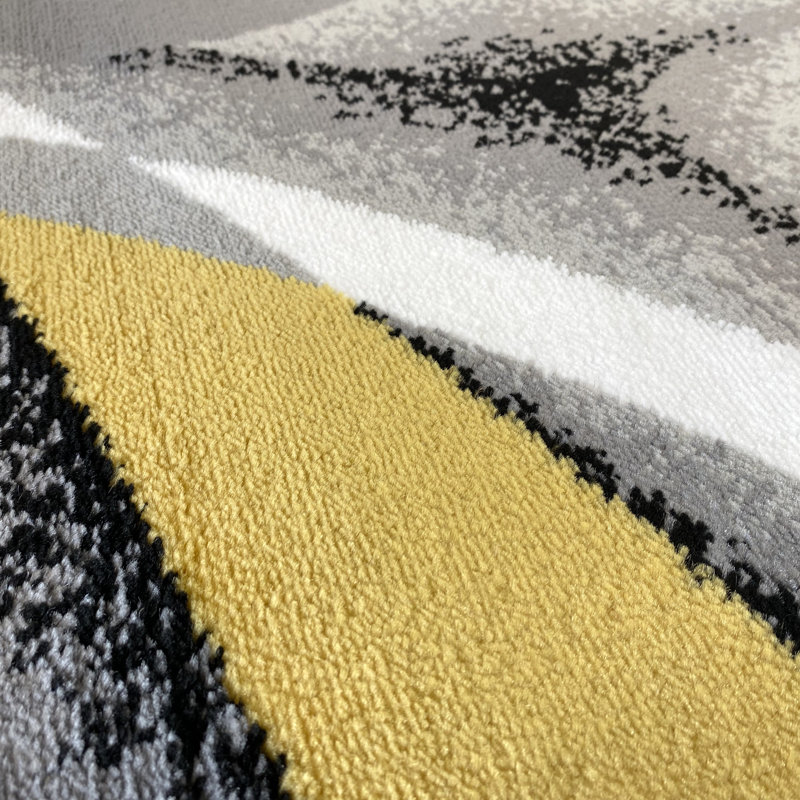 Arsenovic Power Loom Yellow/Gray Indoor Rug, Rectangle 4' x 5'