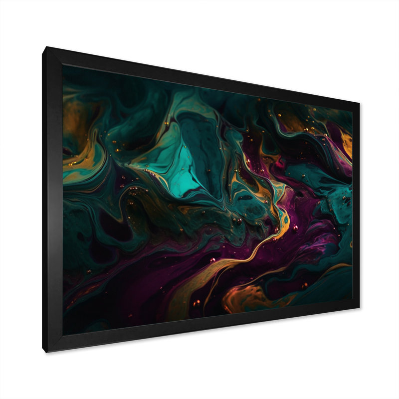 «Liquidité en art II», reproduction sur toile à l'encre liquide abstraite, Cadre d'angle fermé noir