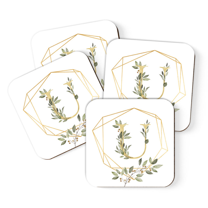 Cork Square 4 Piece Coaster Set, U