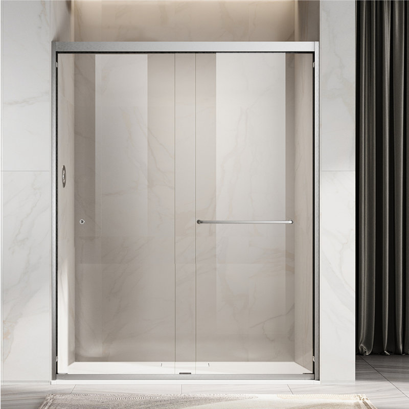 Duchess 56 to 60 in. x 72 in. H Semi-Frameless Stainless Steel Double Sliding Shower Door in Brushed Nickel with 5/16 in. (8mm) Clear Glass