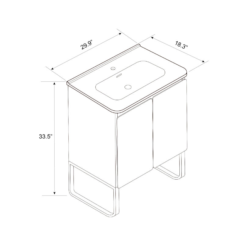 U093-Dalia30f-107 Meuble-lavabo autoportant et mural en bois clair de 30 po avec lavabo en céramique