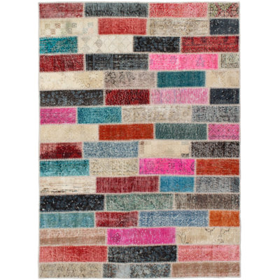 Tapis unique en laine noué à la main bleu / gris / jaune 4 pi 8 po x 6 pi 5 po Kamellia
