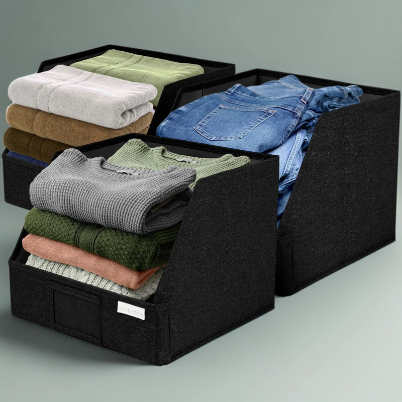 Paniers de rangement trapézoïdaux ouverts sur le devant, organisateur d'étagère pliable avec fente pour étiquette, panier gain de place pour pulls, serviettes, jeans et linge de maison, solution de rangement moderne pour la maison