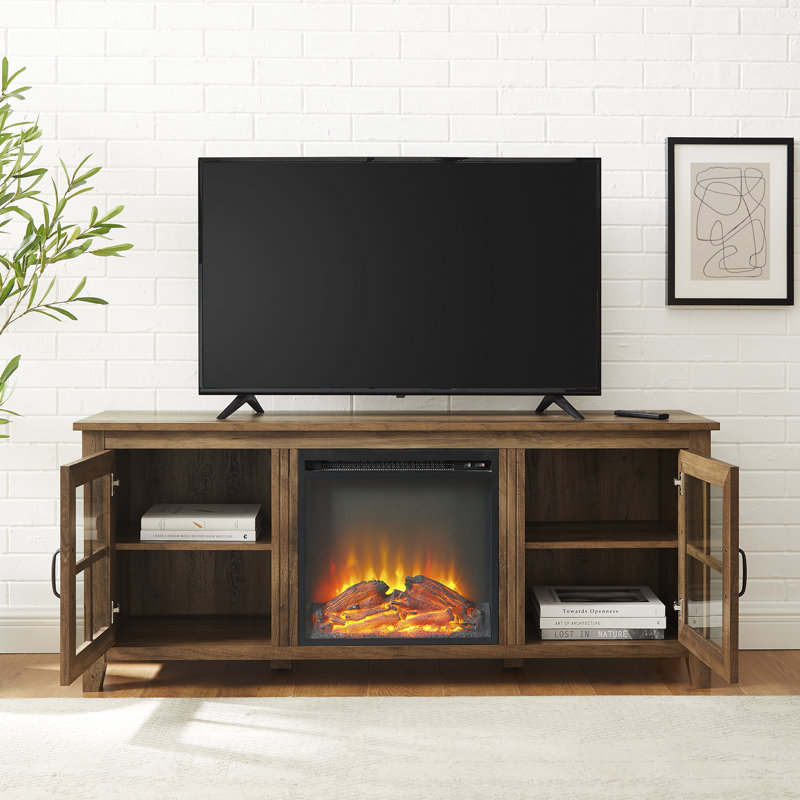 Accomac Unfinished TV Stand for TVs up to 58" with Fireplace Included, Brown