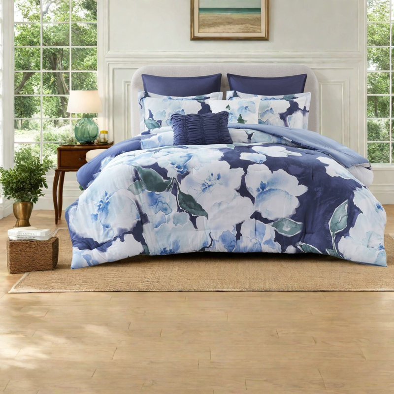 Ensemble de literie en coton de qualité supérieure, très grand californien, 7 pièces, bleu élégant pour le confort de la maison
