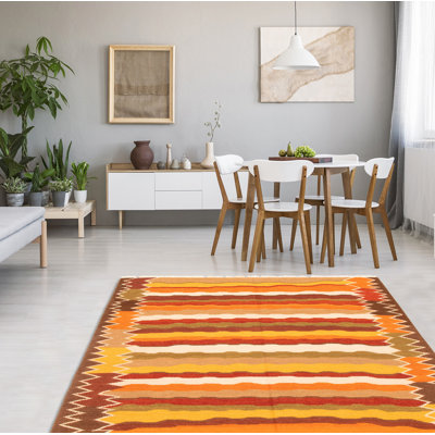 Tapis orange / jaune / rouge en laine tissé à plat New Ashford