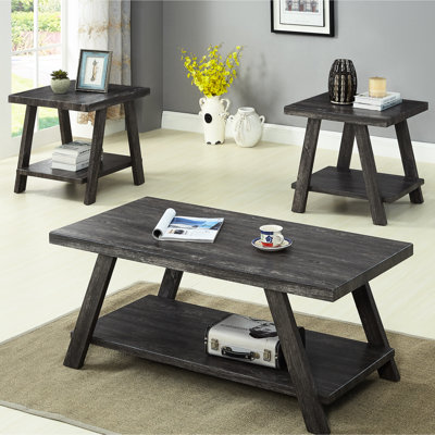 Contemporary Replicated Wood Shelf Coffee Table In Charcoal, Extra Storage With Wide-angled Leg Majesty Charcoal Finish And Legs For Increased Area
