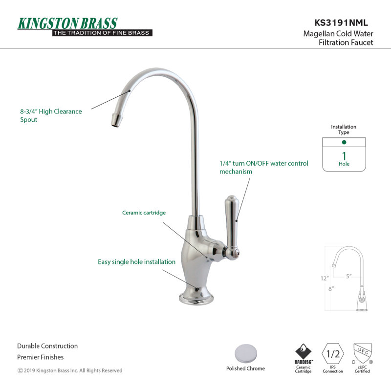 Robinet de filtration d’eau turn Magellan, Chrome poli
