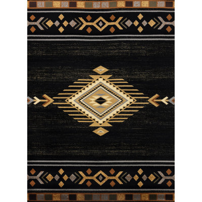 Style Black Area Rug, 5 Ft. 3 In. X 7 In., Polypropylene, Stain-, Floor Mat, Made In Turkey Polypropylene Material, Suitable For High-Traffic Areas,