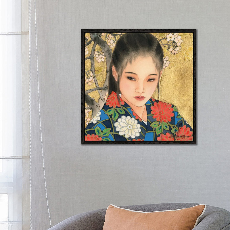 Noriko - Painting on Canvas, 66.04 cm H x 66.04 cm W, Black Framed