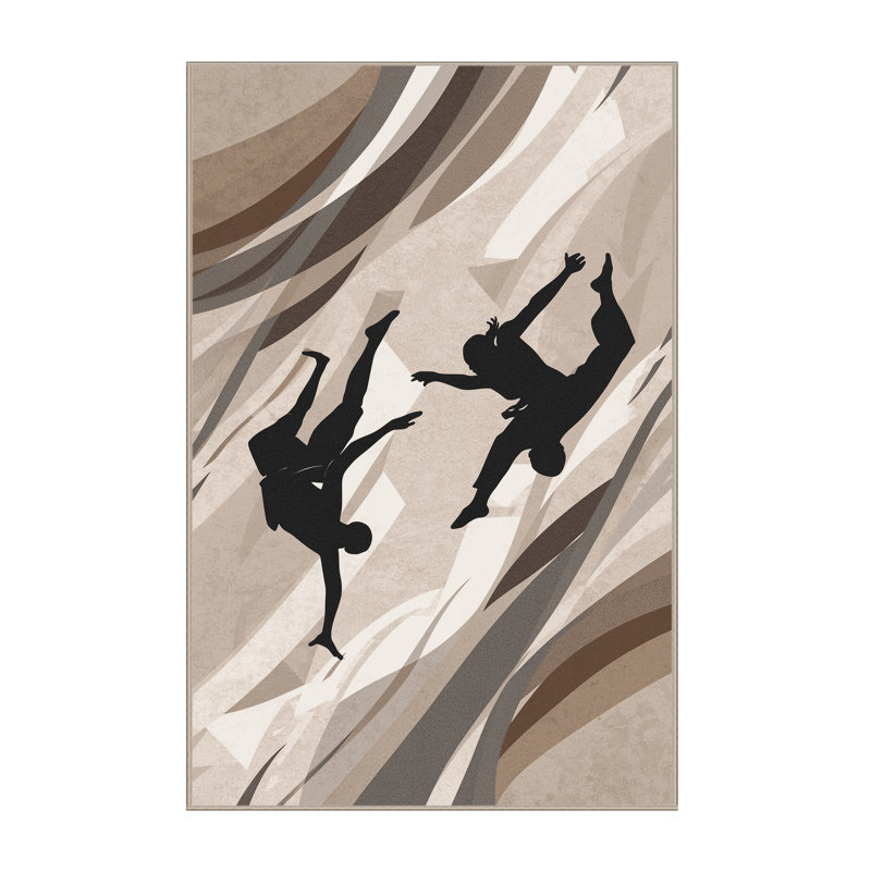 Tapis beige moelleux moelleux et moelleux de style moderne dansant Fight Dance Elloe Capoeira, 2 pi x 3 pi