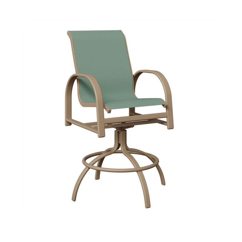 Chaise de bar pivotante en aluminium Cazares, Chêne veiné de bois, Bleu sauge