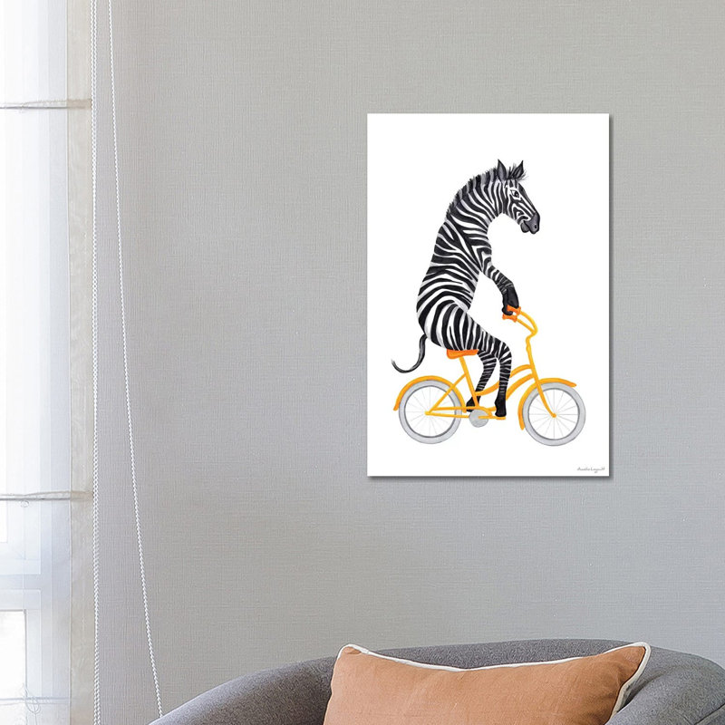 Zebra On Bike by Amélie Legault - Wrapped Canvas Gallery-Wrapped Canvas Giclée, 30.48 cm H x 45.72 cm W