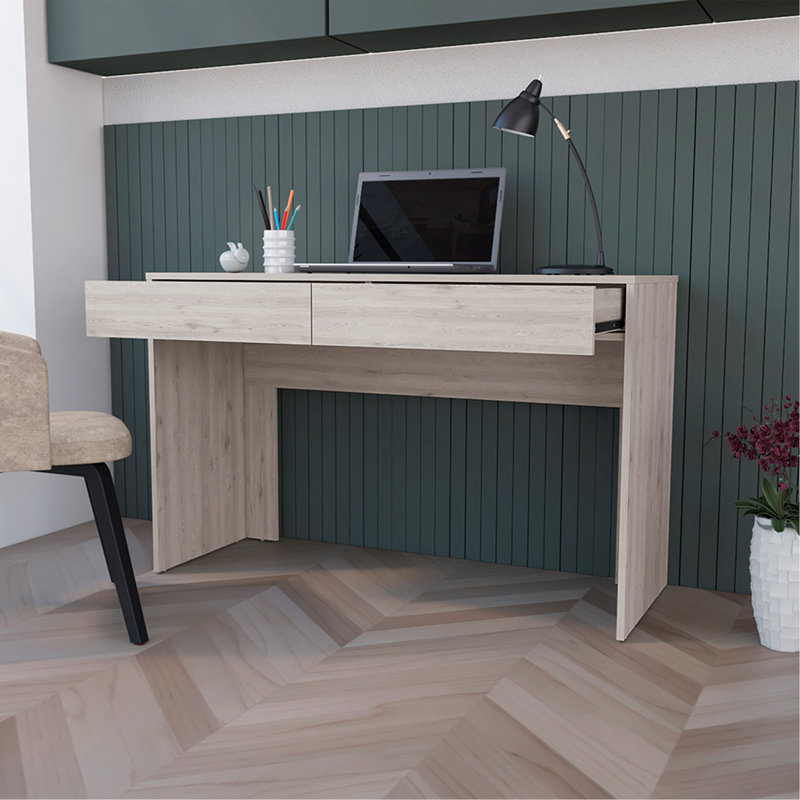 Bureau d'ordinateur Aberdeen, deux tiroirs, finition gris clair, Light Grey