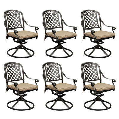 Ensemble de 6 chaises de salle à manger pivotantes d'extérieur en métal, chaise berçante d'extérieur avec coussin, chaise de patio
