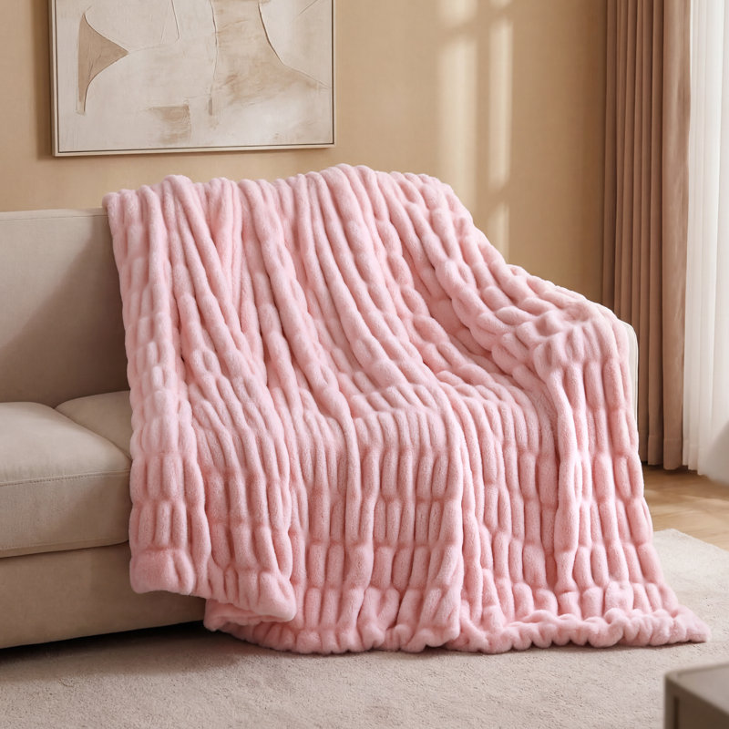 Jeté en fausse fourrure de lapin, L 60 po x l 80 po, Rose