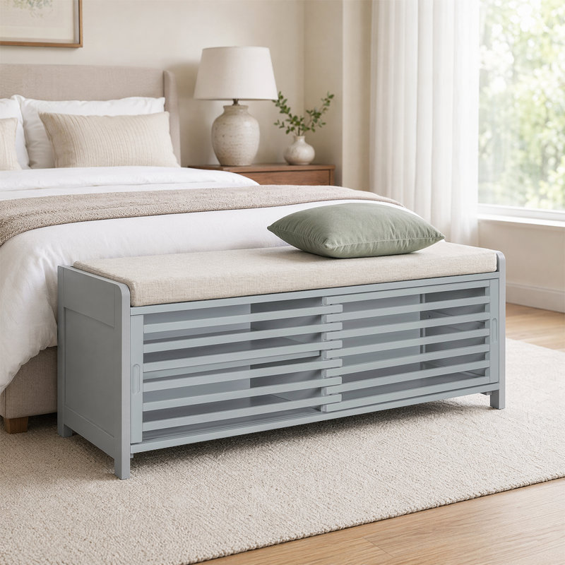 Banc de rangement rustique avec coussin pour porte d'entrée pour chaussures et accessoires, Gris