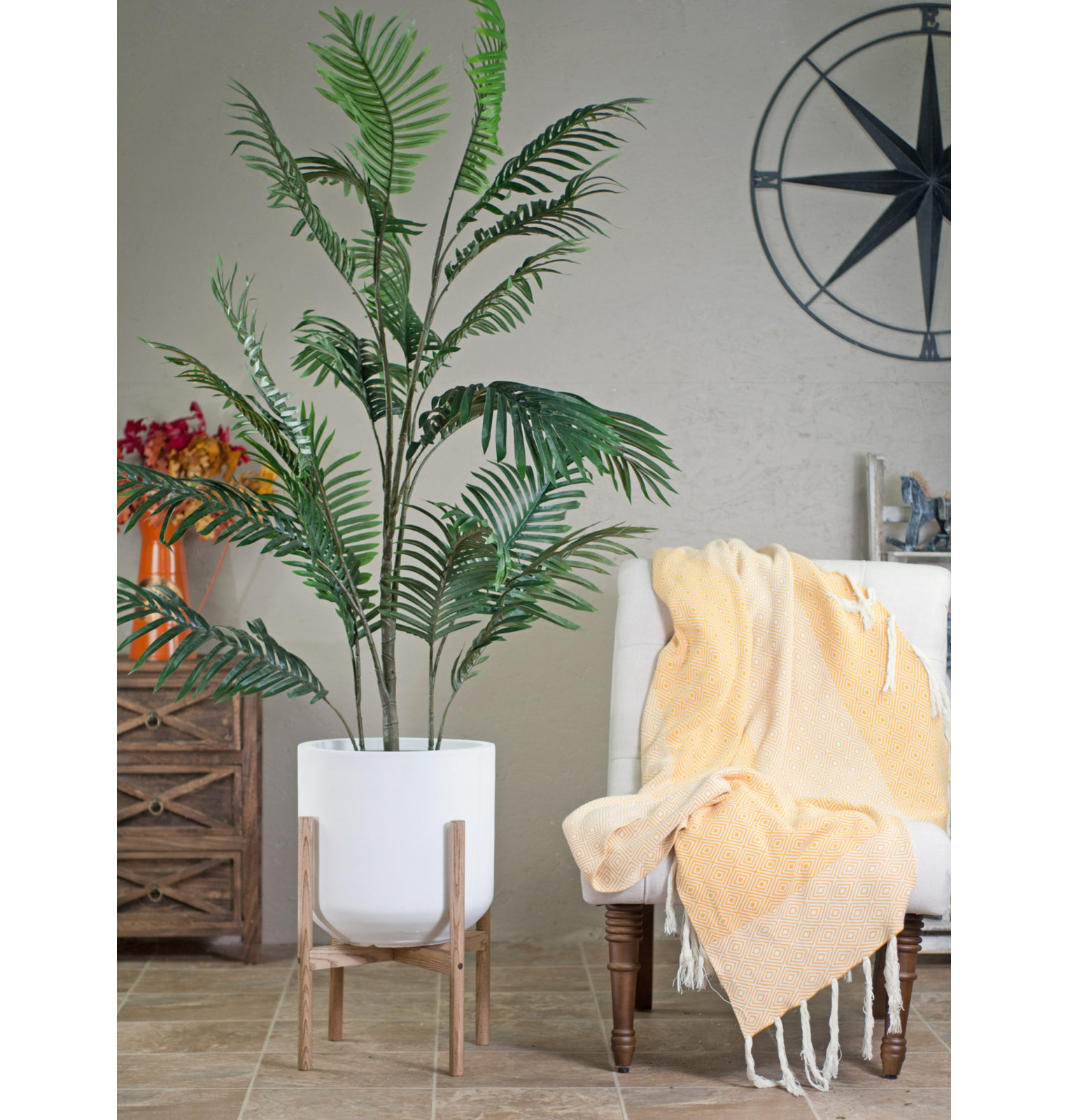 Finni 14" Pot Planter, White/Special Walnut