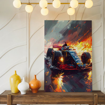 Wall Art Red Bull F1 Racing High Speed Formula 1 Car On Fiery Wet Track Canvas Ready To Hang Gallery Wrapped Home Decor Modern Design