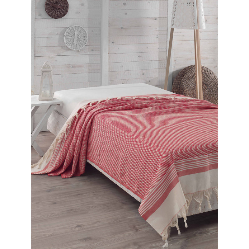 Couvre-lit / couvre-lit 100% coton Bowdoin Hasir, Couvre-lit 63 po x 87 po, Rose