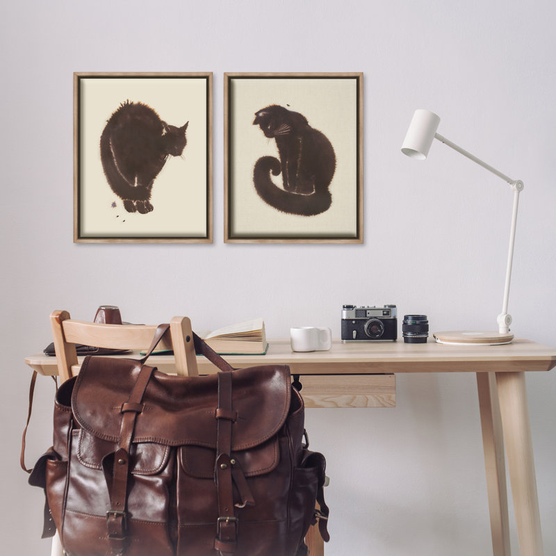  «Simple Cats on Beige», ensemble de 2 toiles flottantes encadrées par Grace Popp, Brun, H 21 po x l 17 po