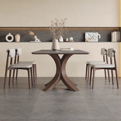 Modern Matte Rock-Plate Dining Table Chair Set 4 - Person Pedestal Dining Set