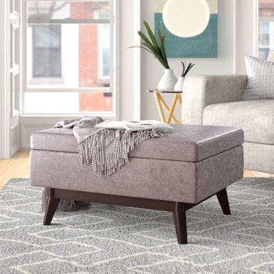Owen 34"W Upholstered Coffee Table Storage Ottoman with Lift Top and Solid Wood Legs
