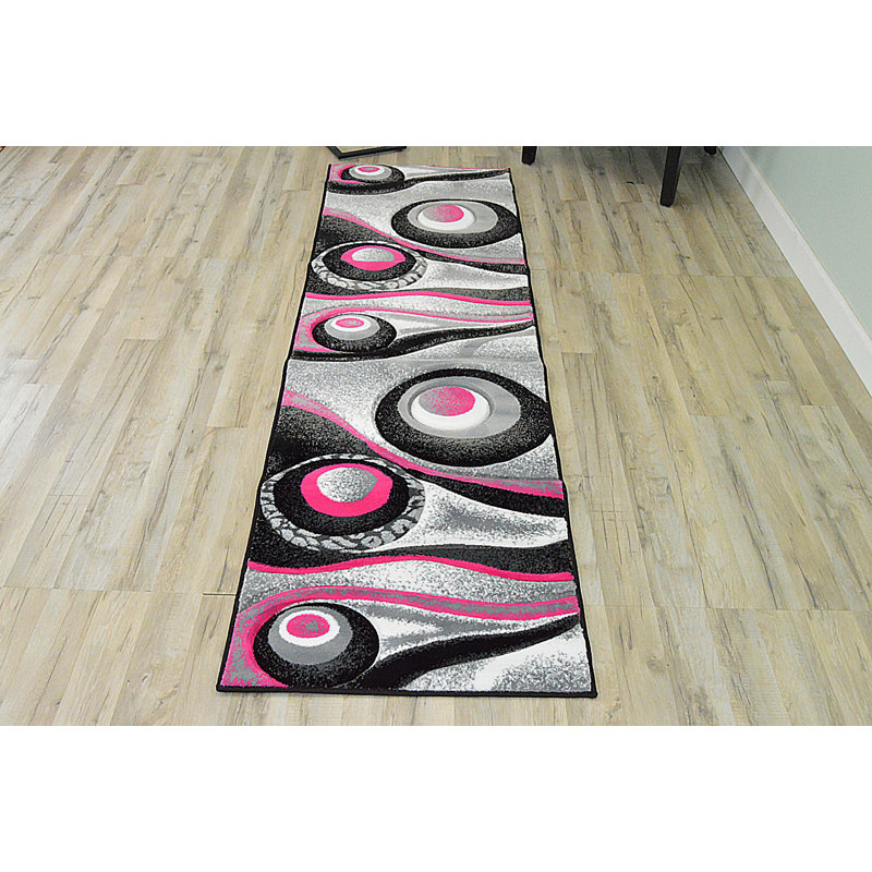Tapis rose / gris / noir Walter, Tapis de couloir 2 pi 2 po x 7 pi 4 po