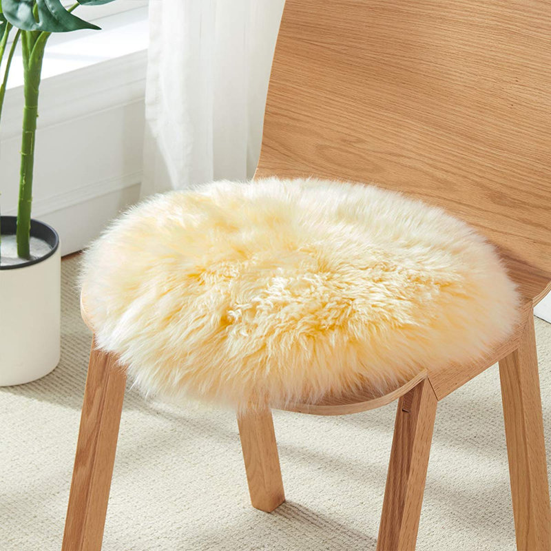 Cream Yellow Shag Faux Sheepskin Fluffy Washable Area Rug, Round 6'6''