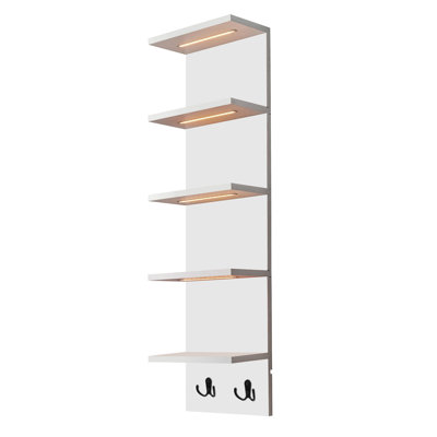  Sorbus LED Light Display Shelf - Vertical 5 Tier Wall Shelf Unit with 2 Hooks, Column Utility Shelving, White
