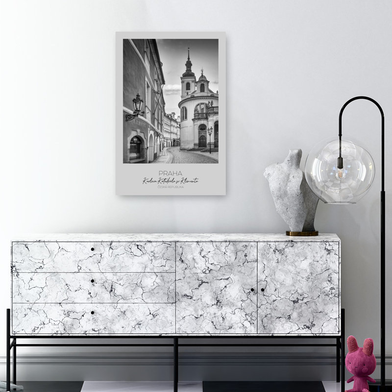 Historic Prague Church Street Classic Abstract Contemporary Architecture City Wall Art Print 1 Piece Wrapped Canvas Wall Art