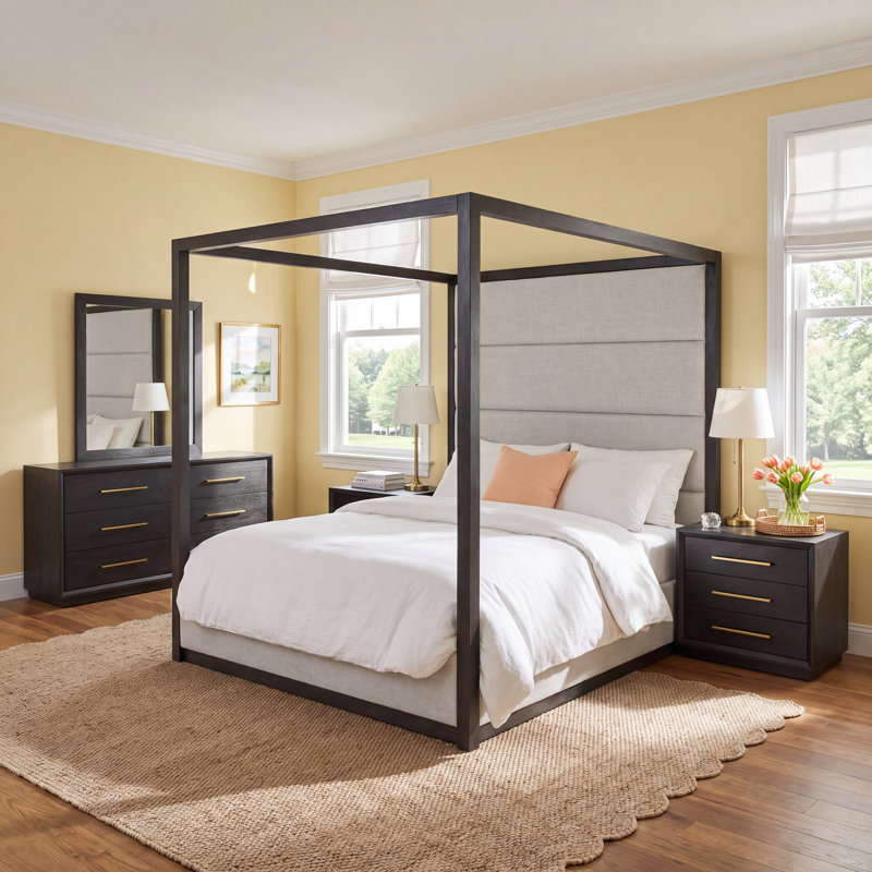 Langley Piece Bedroom Set, King, Gray/Off-White