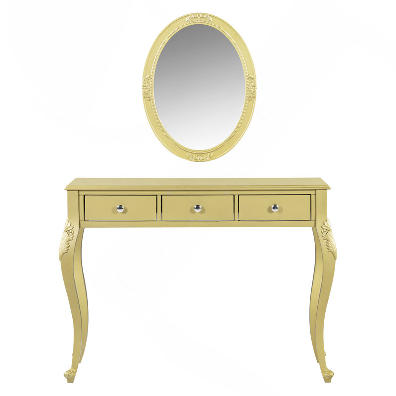 Luxury Makeup Vanity Desk With Oval Mirror, 3-Drawer Dressing Table For Jewelry Storage, Elegant Console Table For Entryway, Living Room Bedroom, Stylish Home Decor, Gold