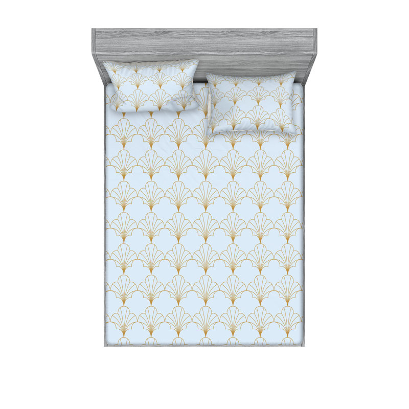 Microfiber Geometric Sheet Set, Pale Blue/Sand Brown, King Sheet Set with 2 Pillowcases
