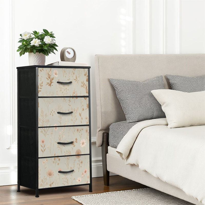 4 Drawer Dresser for Bedroom, Narrow Chest of Drawers, Wooden Top and Study Iron Frame 18"x37.5"-(WxH)