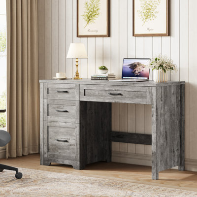 Farmhouse 47" Executive Desk With File Drawer, Wood Computer Desk With 4 Storage Drawers
