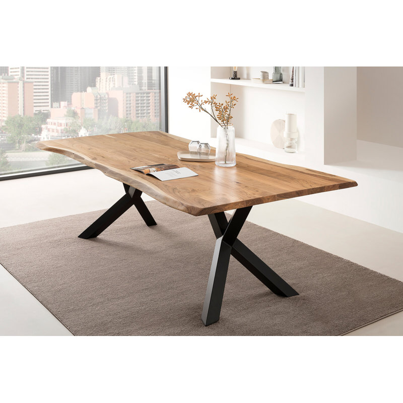 Colne Acacia Metal Base Dining Table, 75cm H x 200cm L x 100cm W