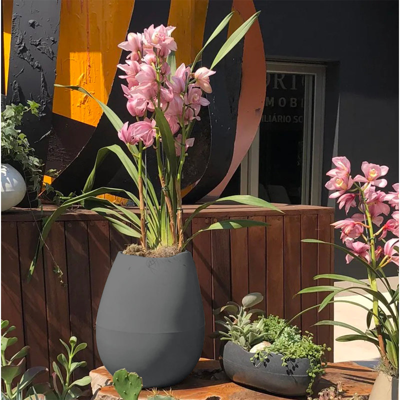 Dhruvin ECOBO Eco-Friendly Round Pot Planter, Rochas Indoor/Outdoor Four Season Use, 15.4" H x 11" W x 11" D, Marbled Black