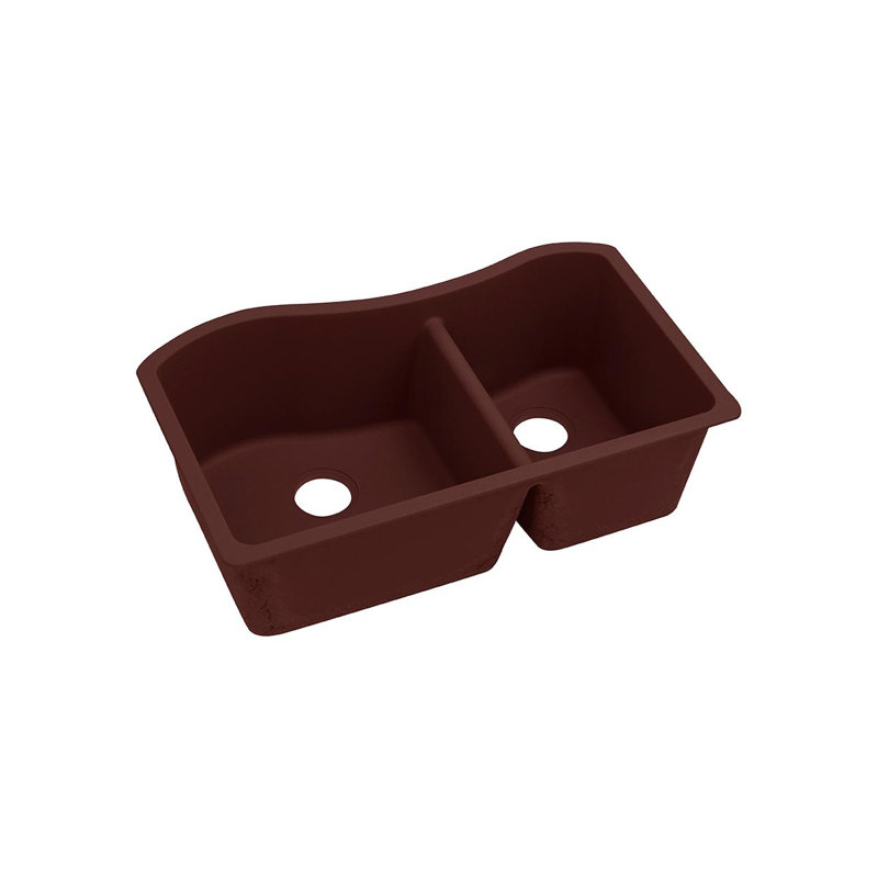 Quartz Classic 32-1/2" x 20" x 10" Double Basin Undermount Kitchen Sink, Pecan