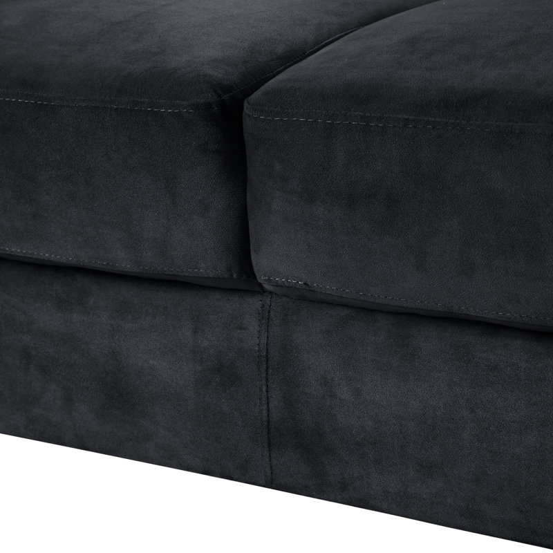 Canapé de salon confortable - velours 3 avec structure en bois et tissu de chenille respirant en coton noir, Noir