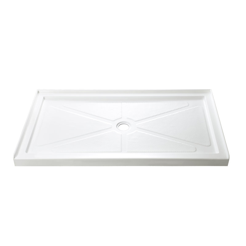 60"W X 32"L X 3.5"H Rectangular Center Drain Acrylic Shower Base |  Low Profile | Non-Slip Design | White Color For Modern Bathrooms