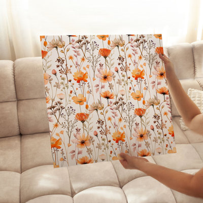 «Botanical Red Orange Flowers Cottage», reproduction d'art non encadrée