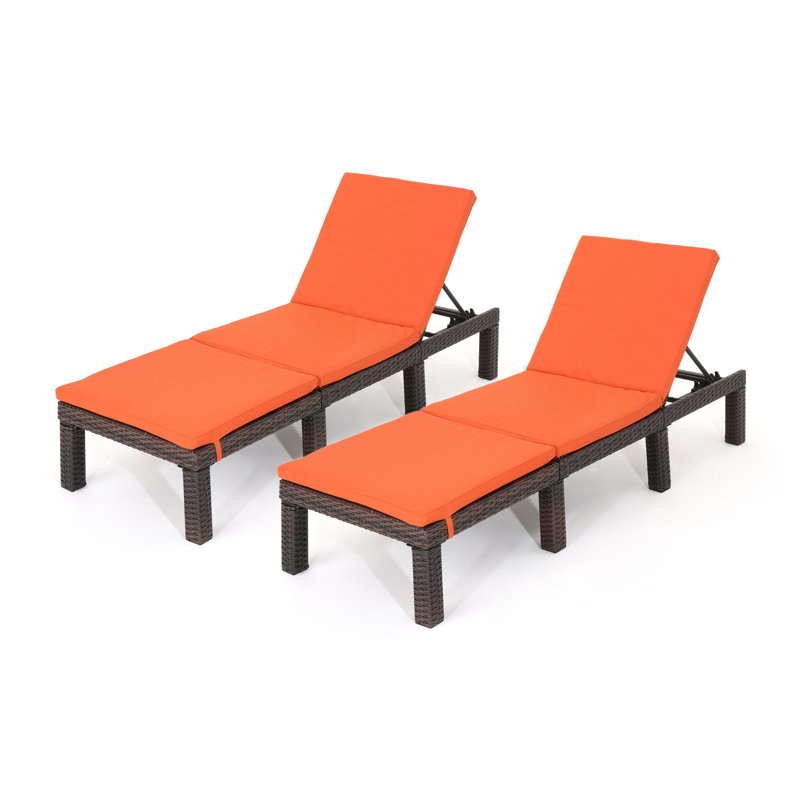 Ensemble de chaises longues inclinables 79,25 po avec coussins Rusowicz-Orazem, Orange