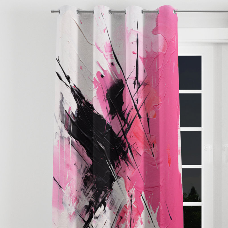 Andrielle - Rideau à œillets fuchsia - Rideau occultant à motif floral - 1 panneau, l 52 po x L 108 po, Œillets argentés
