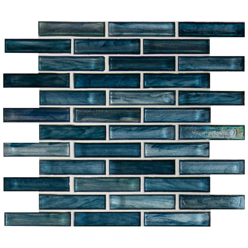 Blue Mirage Brick 12 in. x 12 in. Glossy Glass Mosaic Wall Tile