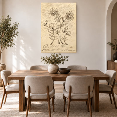 Vintage French Botanical Sketch Beige Canvas Wall Art