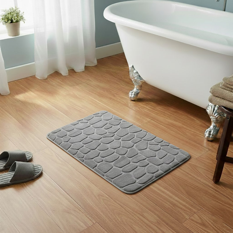 Cobble Stone Mat Non-Slip Bath Mat, Light Gray
