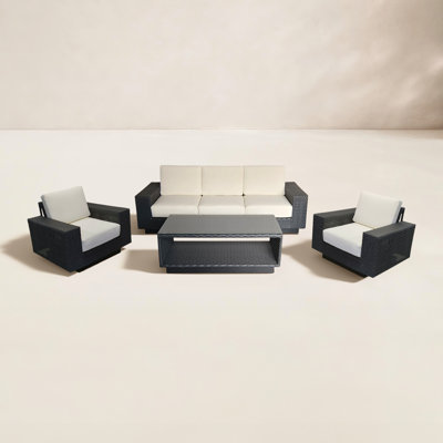 Aceline 4 Piece Outdoor Seating Group with Swivel Chairs and Sunbrella Cushions